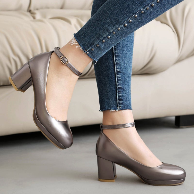 In The Spring Of Shallow High Heel 40-46 Thick Heel Buckle Office Shoes Women - Image 5