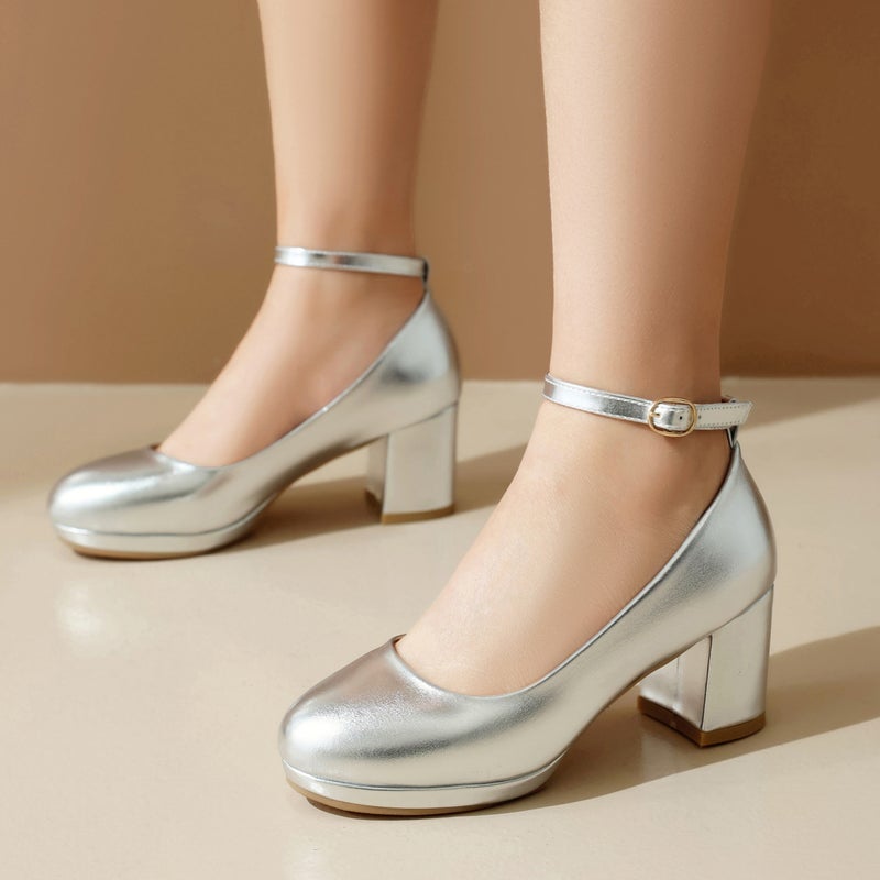 In The Spring Of Shallow High Heel 40-46 Thick Heel Buckle Office Shoes Women - Image 3