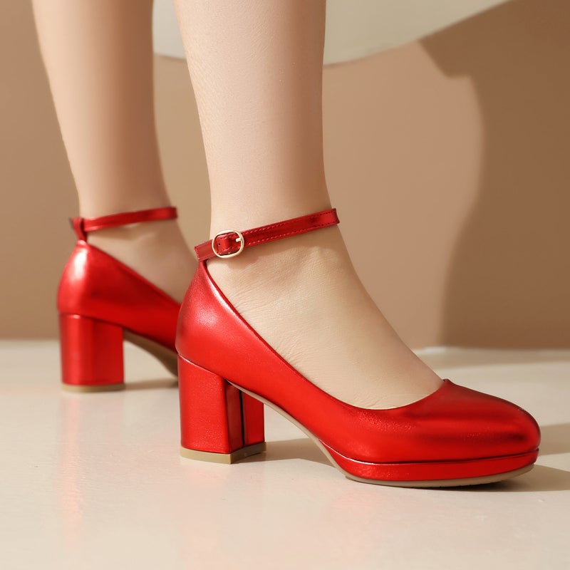 In The Spring Of Shallow High Heel 40-46 Thick Heel Buckle Office Shoes Women - Image 4