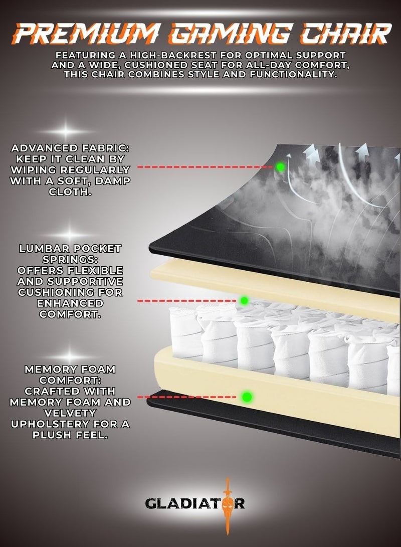 جلاديتور كرسي ألعاب متعدد الوظائف عالي الجودة مريح وقابل للتعديل بارتفاع قابل للتعديل، كرسي مكتب مصنوع من الجلد عالي الظهر، تصميم مريح للرقبة والخشب، مسند للذراع، مسند للرأس، كرسي كمبيوتر للمكتب المنزلي، 65.5 × 128.5 سم - Image 5