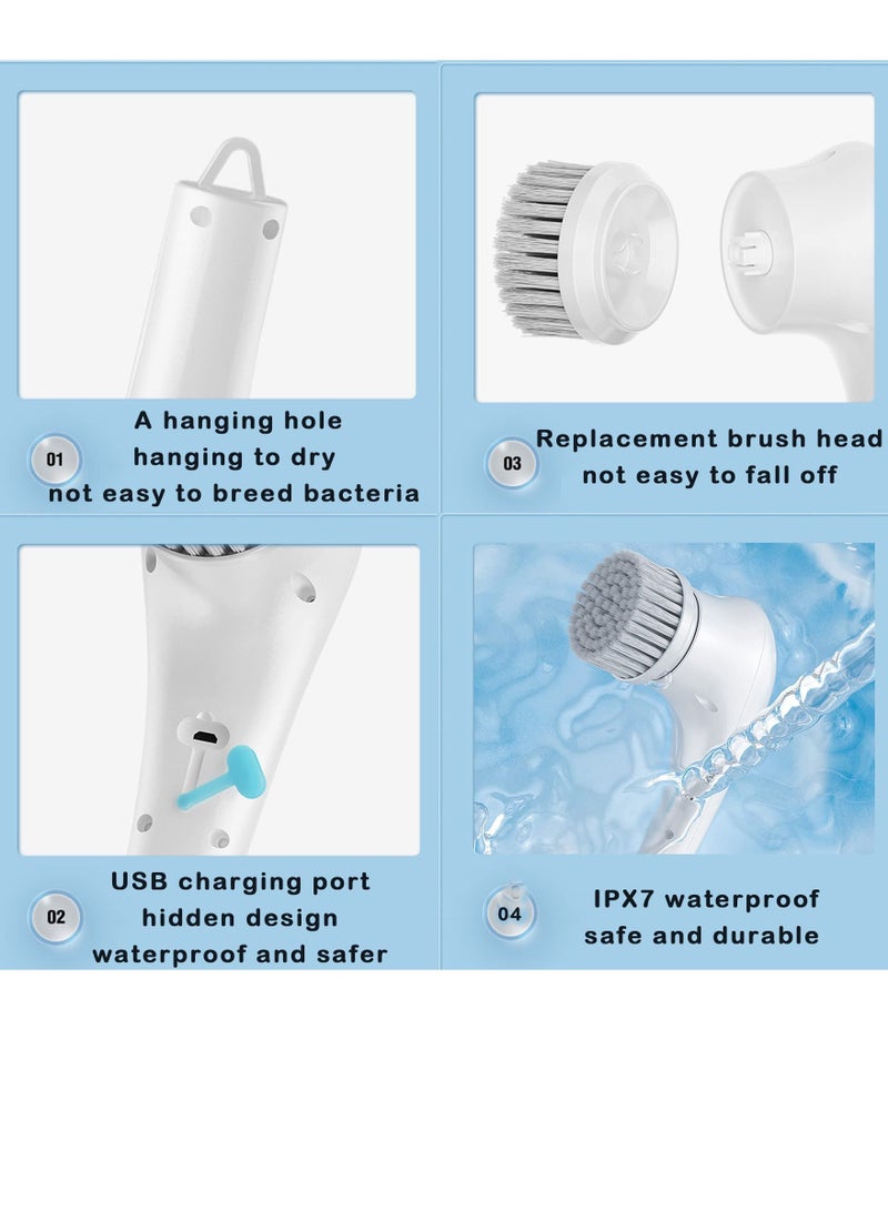 SYOSI Cordless Electric Rotary Scrubber, Portable Electric Cleaning Brush with 5 Brush Heads, Electric Scrubber 360° Smart Rotating Handheld Scrubber Brush for Plates, Pots, Walls, Kitchen, Shoes  - Image 4