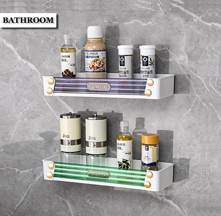 VIHAX Plastic Bathroom Rack Bathroom Shelves Storage Rack Kitchen Storage Multipurpose Rack Shampoo Holder Adhesive Shower Caddy Shelf Without Drilling (Modern) - Image 3