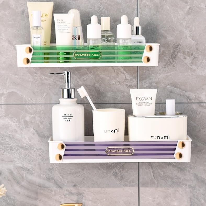 VIHAX Plastic Bathroom Rack Bathroom Shelves Storage Rack Kitchen Storage Multipurpose Rack Shampoo Holder Adhesive Shower Caddy Shelf Without Drilling (Modern) - Image 2