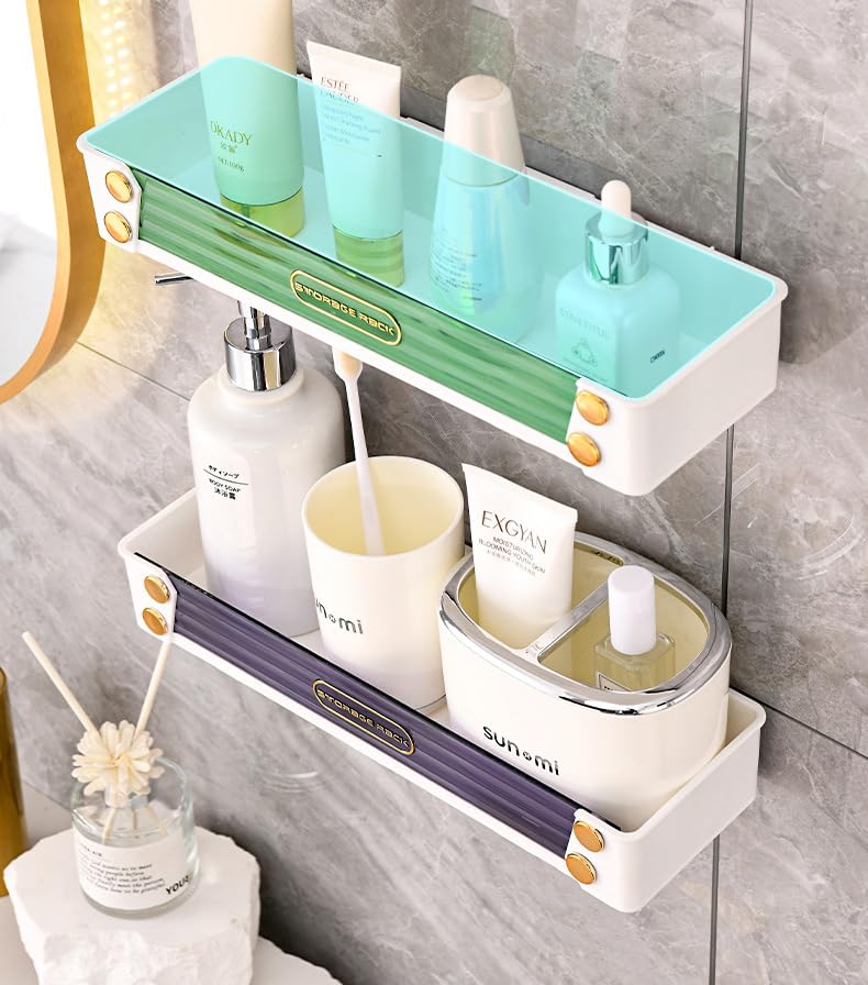 VIHAX Plastic Bathroom Rack Bathroom Shelves Storage Rack Kitchen Storage Multipurpose Rack Shampoo Holder Adhesive Shower Caddy Shelf Without Drilling (Modern) - Image 4