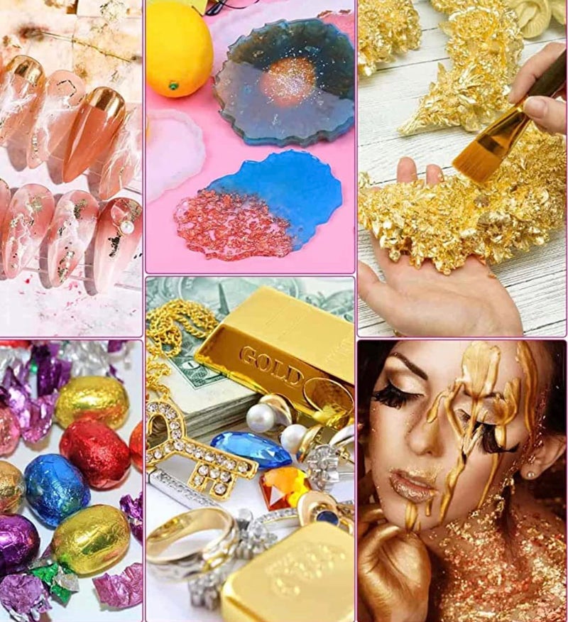 GSWC 300 قطعة أوراق فويل معدنية ذهبية فويلات وضوح فويلات انزلاق فويلات ذهبية مقلدة لعمل يدوي، إطار، فن وحرف، تزيين الأثاث إلخ (ذهب + فضة + نحاس 100 كل منها) 3.14" 3.15" - Image 3