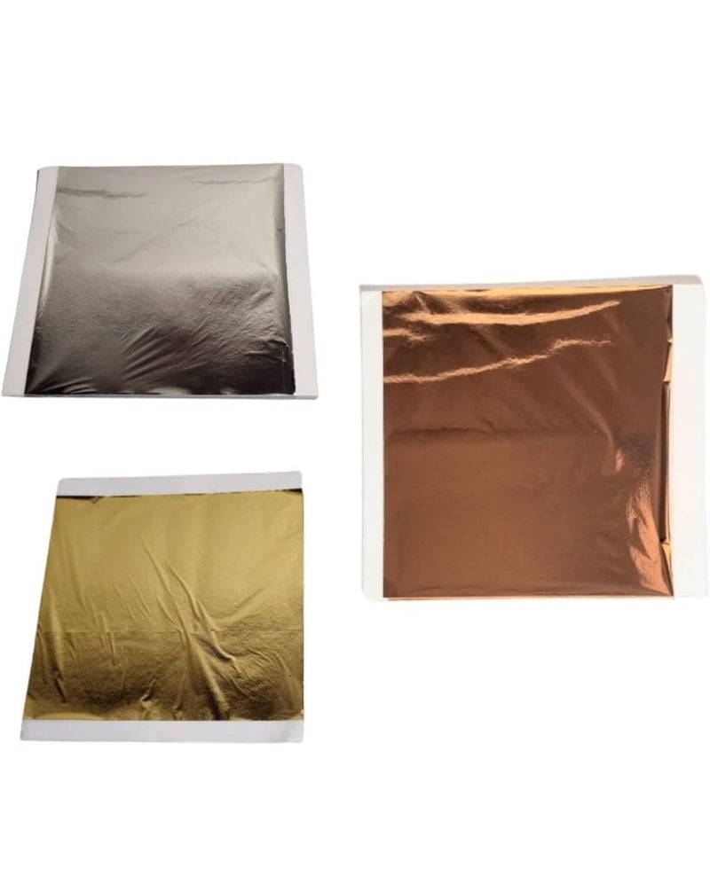 GSWC 300 قطعة أوراق فويل معدنية ذهبية فويلات وضوح فويلات انزلاق فويلات ذهبية مقلدة لعمل يدوي، إطار، فن وحرف، تزيين الأثاث إلخ (ذهب + فضة + نحاس 100 كل منها) 3.14" 3.15" - Image 1