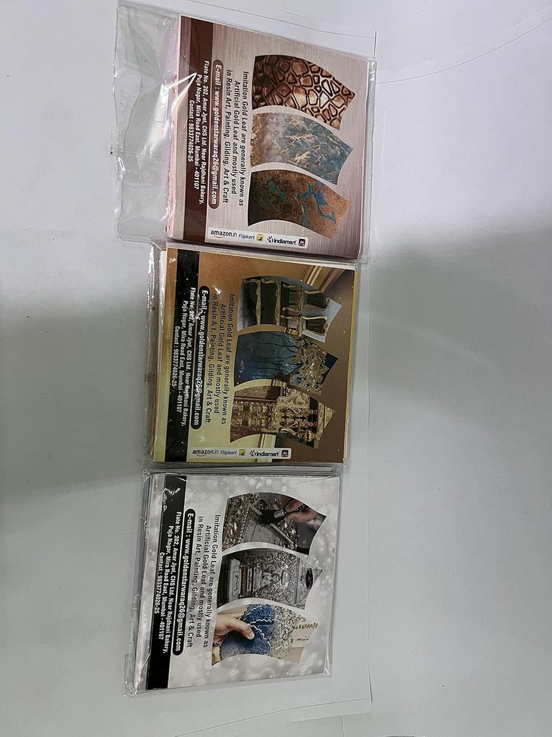 GSWC 300 قطعة أوراق فويل معدنية ذهبية فويلات وضوح فويلات انزلاق فويلات ذهبية مقلدة لعمل يدوي، إطار، فن وحرف، تزيين الأثاث إلخ (ذهب + فضة + نحاس 100 كل منها) 3.14" 3.15" - Image 5