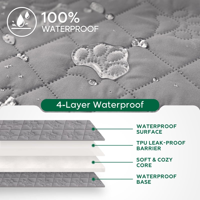 PAWFINITY Waterproof Bed Cover for Dogs, Paw Print Quilted Blanket for Couch/Sofa, Pet Hair Resistant, Skin-Friendly, Washable, Durable Protector for Furniture, Scratch Proof Bed Sheet, 52x82 inch, Grey - Image 3