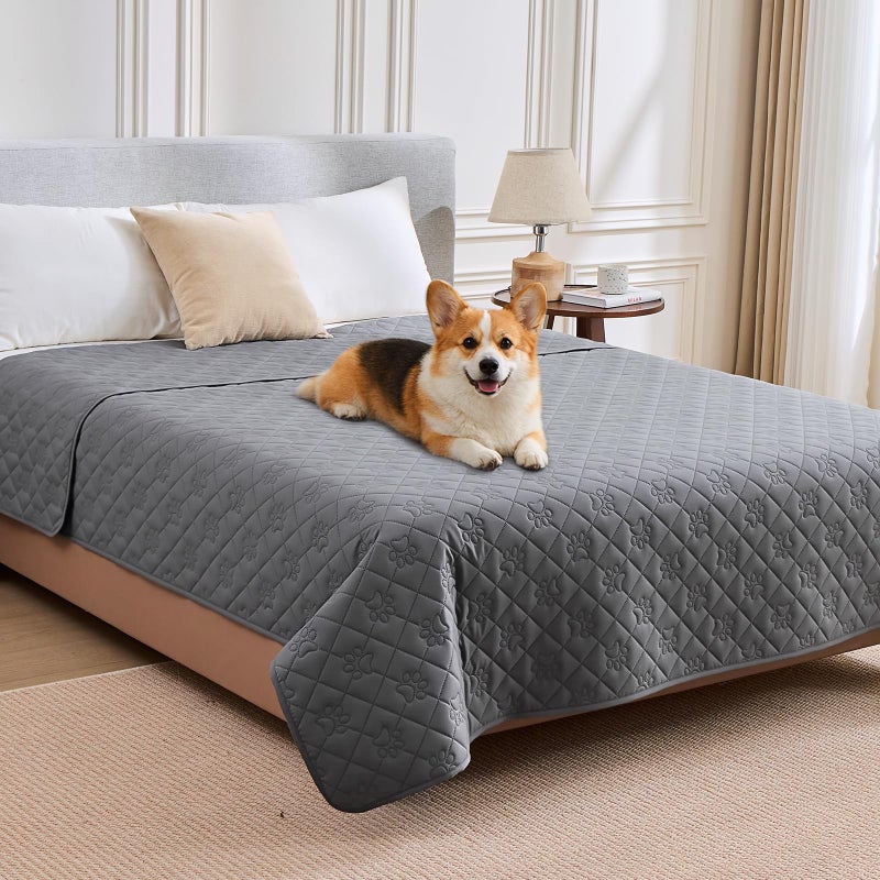 PAWFINITY Waterproof Bed Cover for Dogs, Paw Print Quilted Blanket for Couch/Sofa, Pet Hair Resistant, Skin-Friendly, Washable, Durable Protector for Furniture, Scratch Proof Bed Sheet, 52x82 inch, Grey - Image 1