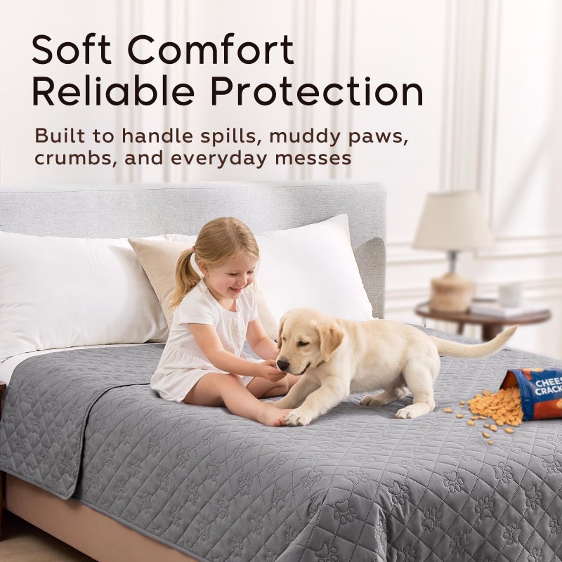 PAWFINITY Waterproof Bed Cover for Dogs, Paw Print Quilted Blanket for Couch/Sofa, Pet Hair Resistant, Skin-Friendly, Washable, Durable Protector for Furniture, Scratch Proof Bed Sheet, 52x82 inch, Grey - Image 4