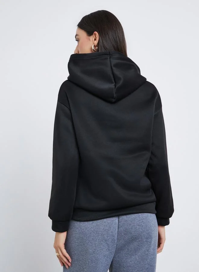 Styli Black Dropped Shoulder Relaxed Fit Hoodie