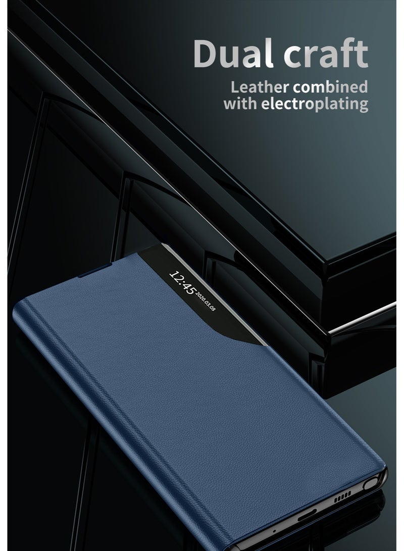 دبليو تيك حافظة هاتف قابلة للطي بمرآة ذكية، غطاء حماية تلقائي للنوم لهاتف سامسونج جالاكسي S24 Ultra 5G 2024، أزرق داكن - Image 3