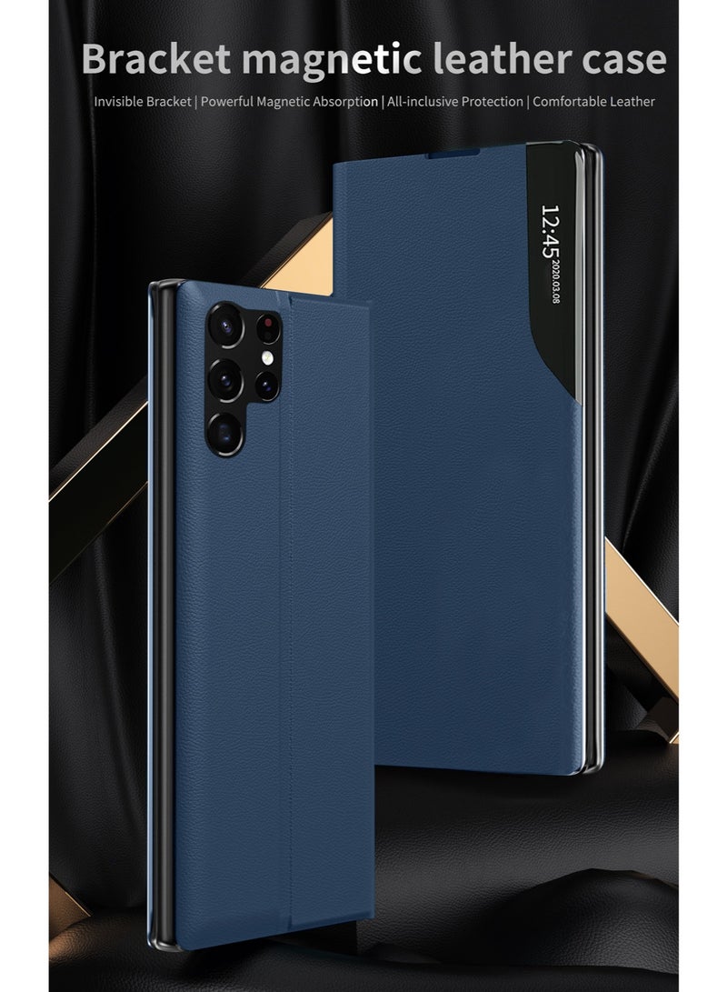 دبليو تيك حافظة هاتف قابلة للطي بمرآة ذكية، غطاء حماية تلقائي للنوم لهاتف سامسونج جالاكسي S24 Ultra 5G 2024، أزرق داكن - Image 5