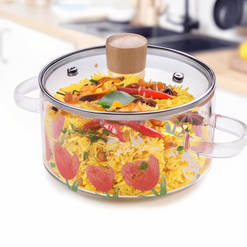 Kuber Industries Kuber Industries Borosilicate Glass Saucepan with Lid & Handle (2.8L) | Electric Pottery Safe | Serving Bowl with Lid | Borosilicate Cookware for Gas Stove (Transparent)  - Image 1