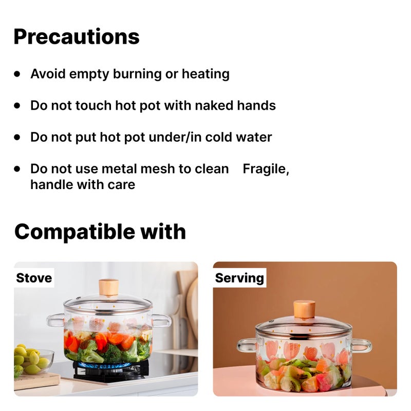 Kuber Industries Kuber Industries Borosilicate Glass Saucepan with Lid & Handle (2.8L) | Electric Pottery Safe | Serving Bowl with Lid | Borosilicate Cookware for Gas Stove (Transparent)  - Image 4