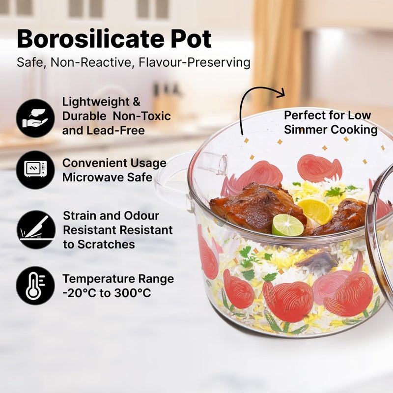 Kuber Industries Kuber Industries Borosilicate Glass Saucepan with Lid & Handle (2.8L) | Electric Pottery Safe | Serving Bowl with Lid | Borosilicate Cookware for Gas Stove (Transparent)  - Image 3