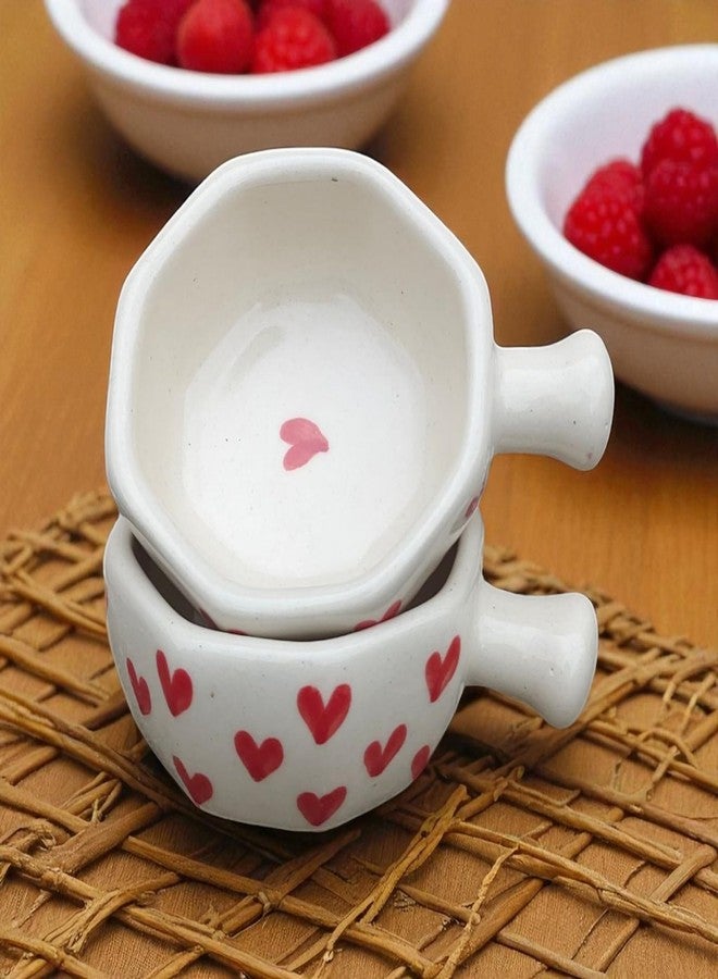 MALAIKAH Red Heart Printed Hexagone Chutney Bowl Pack of 2, (Valentine's Day Special) - Image 1