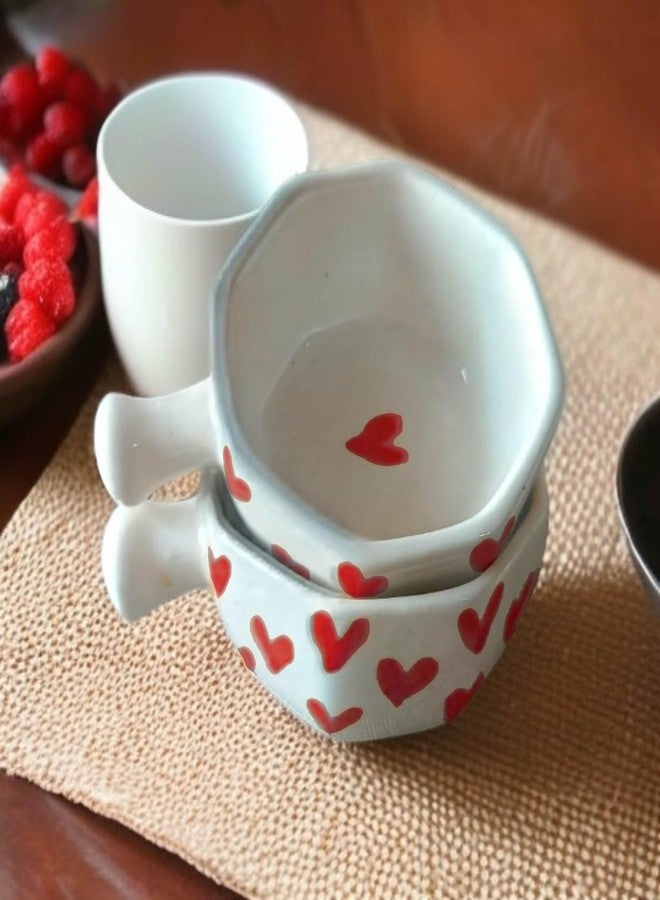 MALAIKAH Red Heart Printed Hexagone Chutney Bowl Pack of 2, (Valentine's Day Special) - Image 2