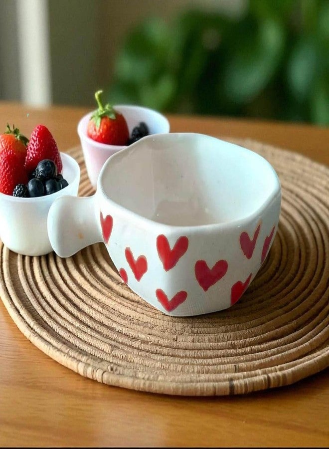 MALAIKAH Red Heart Printed Hexagone Chutney Bowl Pack of 2, (Valentine's Day Special) - Image 3