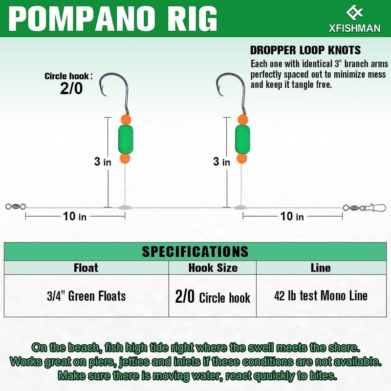 XFISHMAN Pompano-Rigs-for-Surf-Fishing-Saltwater-Gear with Double Circle & Wide Gap Hook-6-Pack Surf Fishing Tackle - Image 4