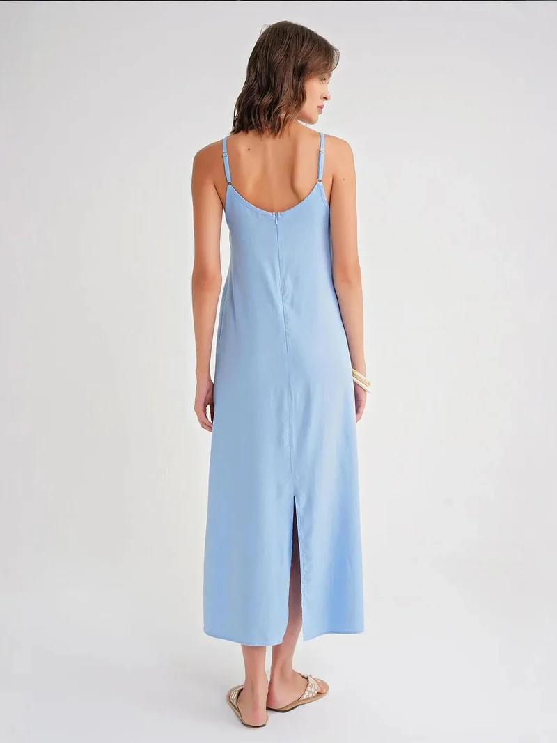Mixray Baby Blue Mixray Strappy Maxi Dress with Gathered Detail for Women | Best Price UAE