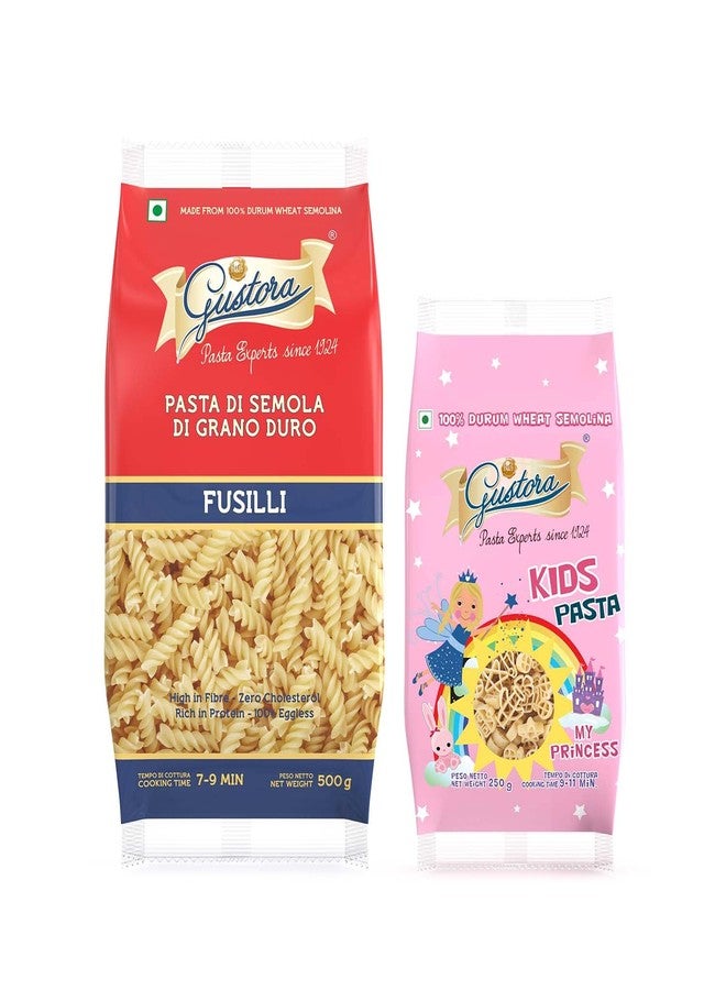 Gustora Healthy Fusilli & My Princess Kids Pasta Combo Made Of Durum Wheat Semolina I Rich In Protein & Fibre I Zero Cholesterol I Vegetarian I No Trans - Fat I Cooking Time 10 Min - 750 Gm - Image 1