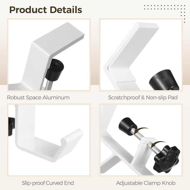 White 6 Piece Desk Bag Holder Set Clamp On Hooks For Backpacks And Headphones Dual Hook Design - Image 5
