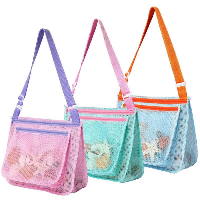 LIDAGO 3 Pcs Seashell Collecting Bag for KidsBeach Mesh Bag with Adjustable Shoulder StrapsBeach Toys Swimming Accessories for Boys and Girls - Image 2