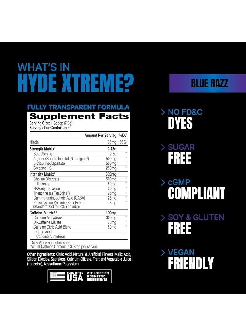ProSupps Mr Hyde Xtreme Former NitroX Pre Workout Powder Energy with Beta Alanine, Creatine & Nitrosigine, (30 Servings, Blue Razz Blitz) - Image 4