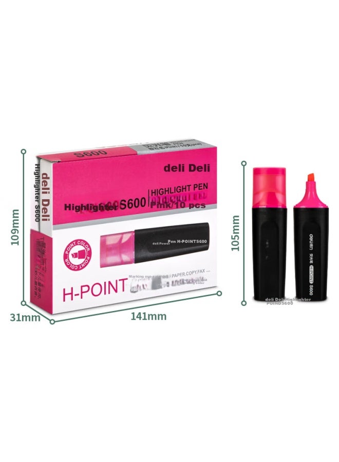 Deli Pink Highlighter Pen For Exam Review, Marking Key Points, Memorization, Logistics, Office, Student Use, Water-based Marker, Suitable For Journaling And Drawing, 10 Pieces - Image 5