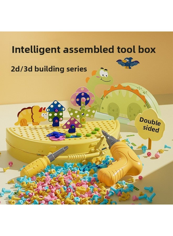 Children's Playhouse Simulation Assembly Nut Disassembly And Assembly Insert Toolbox Electric Drill DIY Puzzle Suitcase Toy-Color:188223Building Screw Box-undersea World 211pcs With Electric Drill  - Image 2