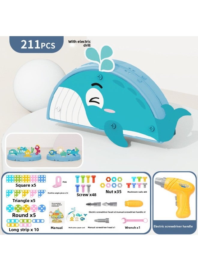Children's Playhouse Simulation Assembly Nut Disassembly And Assembly Insert Toolbox Electric Drill DIY Puzzle Suitcase Toy-Color:188223Building Screw Box-undersea World 211pcs With Electric Drill  - Image 1