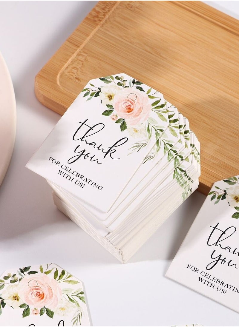 Generic - Paper thank-you cards with the phrase "Thank you for celebrating with us," decorated with a lovely floral design. Set of 25 cards to attach to gifts and favors for weddings, engagements, bridal showers, birthdays, and all special occasions. - Image 1