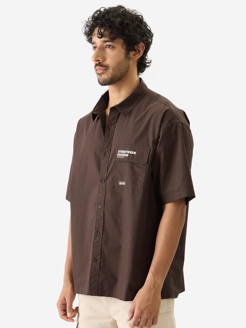 The Souled Store Street Division Cotton Short Sleeve Collared Neck Button Down Oversized Fit Shirts for Men and Boys - Perfect for Stylish Comfortable Everyday Wear Brown - Image 3