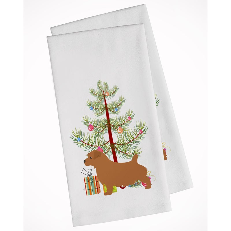 Caroline's Treasures Norfolk Terrier Merry Christmas Tree White Kitchen Towel Set of 2