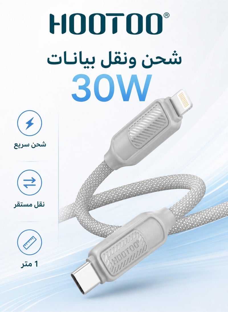 HooToo Type-C charging cable for iPhone, gray color, 30W power, supports Type-C ports, supports iPhone and iPad devices, fast charging cable iPhone to Type-C, durable and heat-resistant, Type-C charging cable for iPhone charger, Type-C charging cable, original iPhone charger, iPhone charging cable, iPhone charging cable, iPhone Type-C original charger cable, iPhone charging cable, iPhone charger cable, portable cable for iPhone, iPad cable, Type-C cable. - Image 2