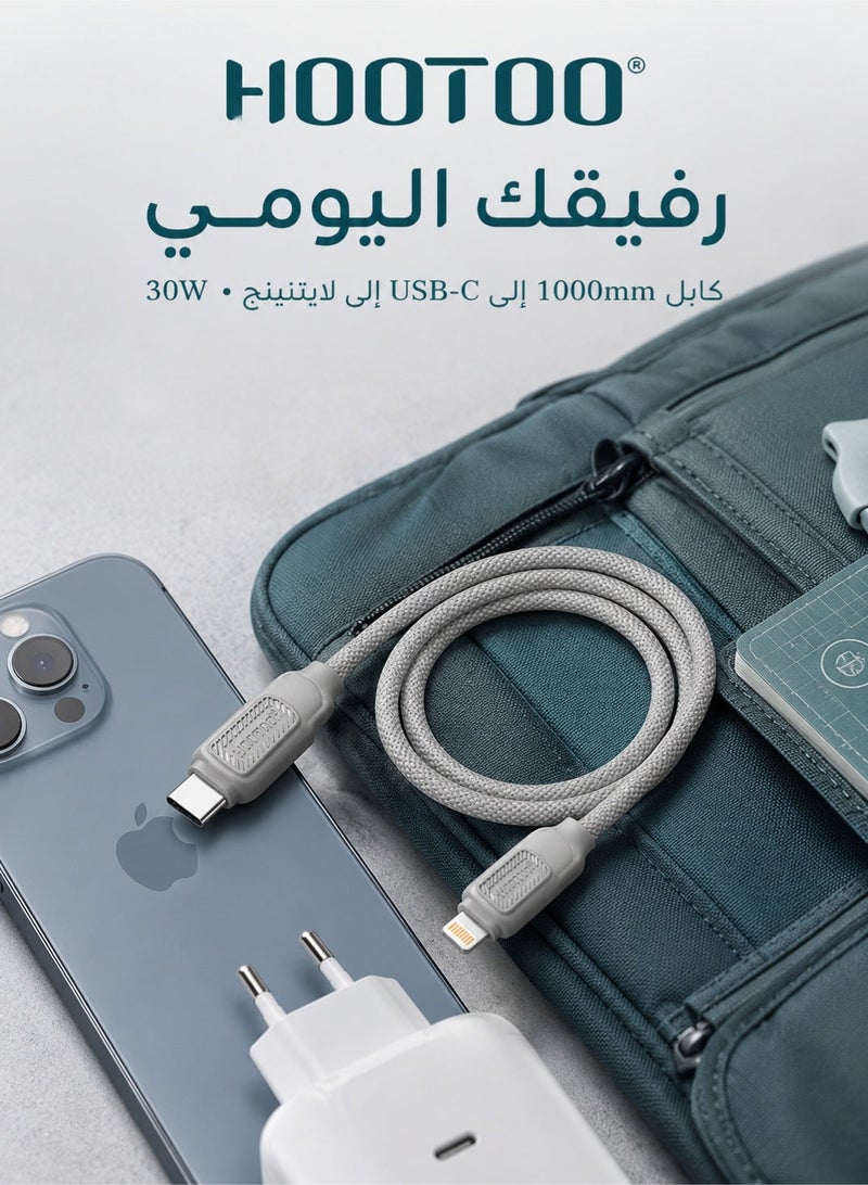 HooToo Type-C charging cable for iPhone, gray color, 30W power, supports Type-C ports, supports iPhone and iPad devices, fast charging cable iPhone to Type-C, durable and heat-resistant, Type-C charging cable for iPhone charger, Type-C charging cable, original iPhone charger, iPhone charging cable, iPhone charging cable, iPhone Type-C original charger cable, iPhone charging cable, iPhone charger cable, portable cable for iPhone, iPad cable, Type-C cable. - Image 3