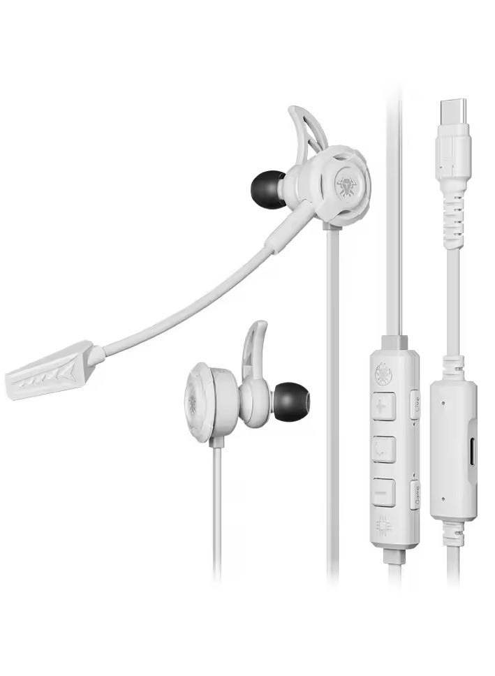 Plextone M762 Semi-In-Ear Earphones with USB-C Port, Wired, 27W Charger, Tablet Charger, Gaming Earphones, HD Microphone, White - Image 2