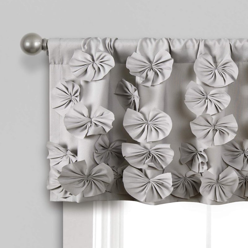 Lush Decor Riley Window Valance - Charming Handmade Bow Details - Elegant Light Filtering Single Panel- 54" W x 18" L, Light Gray - Image 2