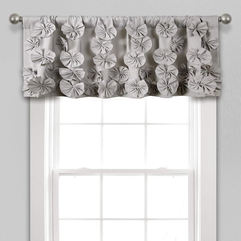 Lush Decor Riley Window Valance - Charming Handmade Bow Details - Elegant Light Filtering Single Panel- 54" W x 18" L, Light Gray - Image 1