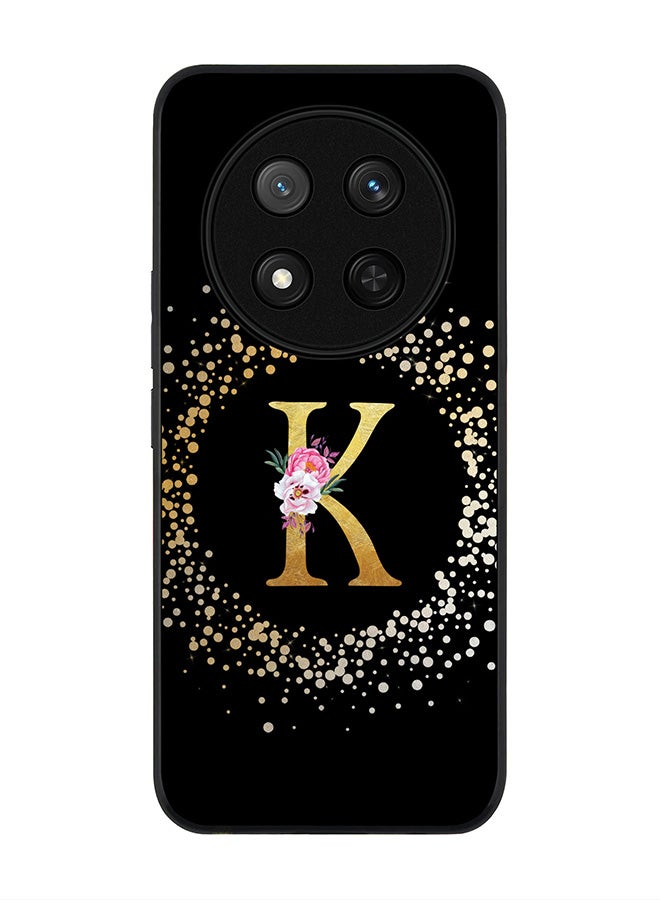 Stylizedd غطاء لهاتف Honor X9c / Honor Magic7 Lite 5G، حماية كاميرا نحيفة، غطاء هاتف مضاد للصدمات - مونوغرام زهور مخصص - ك (أسود) - Image 1