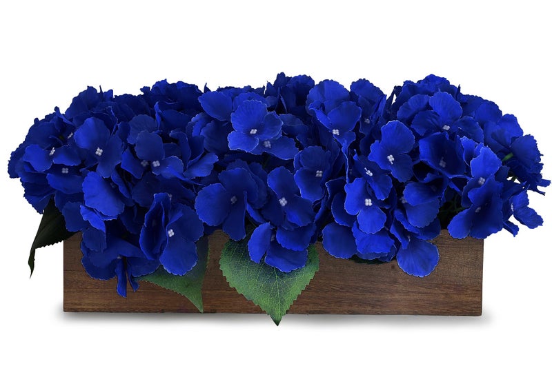 Scawim Floral Arrangements Centerpiece, Fake Hydrangea Table Centerpieces Artificial Flowers Decor Wood Tray with Faux Flower Wedding Bouquets Room Kitchen Farmhouse Indoor Office Party(Royal Blue) - Image 1
