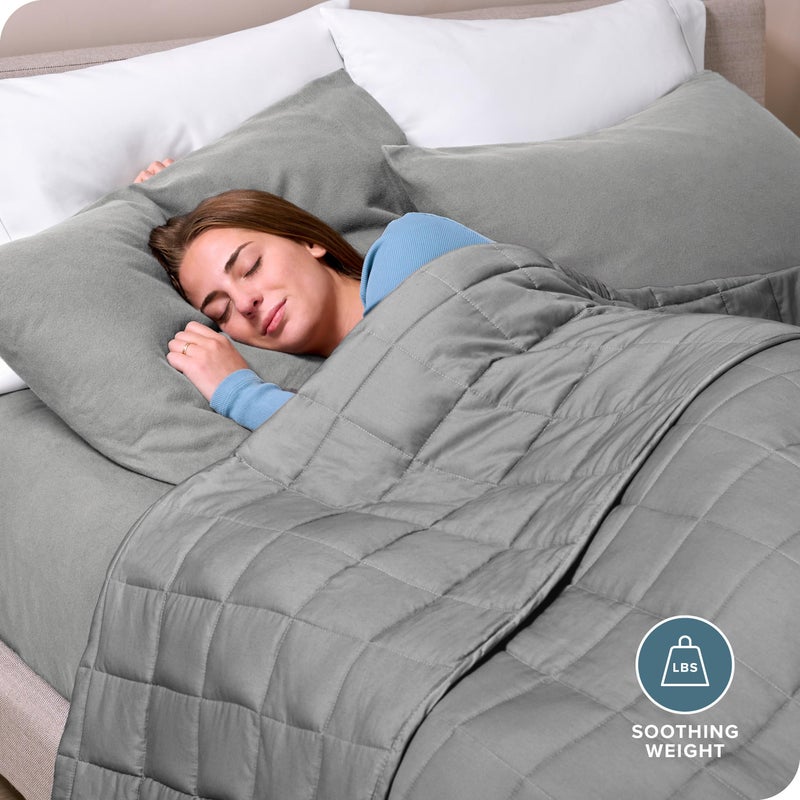 بير هوم Weighted Blanket All-Natural 100% Cotton with Nontoxic Glass Beads 60x80 17lbs, Light Grey - Image 2