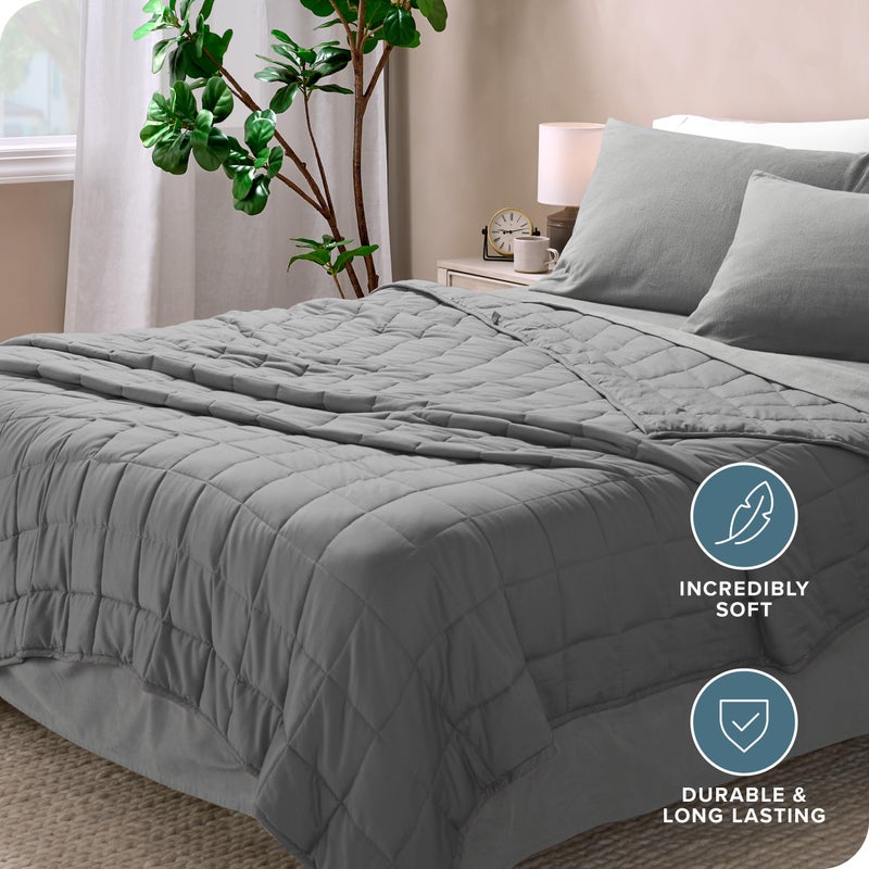 بير هوم Weighted Blanket All-Natural 100% Cotton with Nontoxic Glass Beads 60x80 17lbs, Light Grey - Image 4