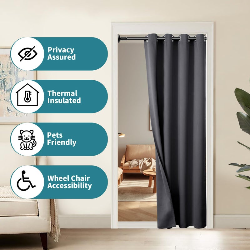 BGment Bgress Dark Ray Door Stain 80 inch الطول للدخول غرفة نوم الخزانة الستار الخصوصية الحرارية معزولة معزولة الغرفة المقسم لفصل الغرفة 1 لوحة 52 بوصة - Image 3