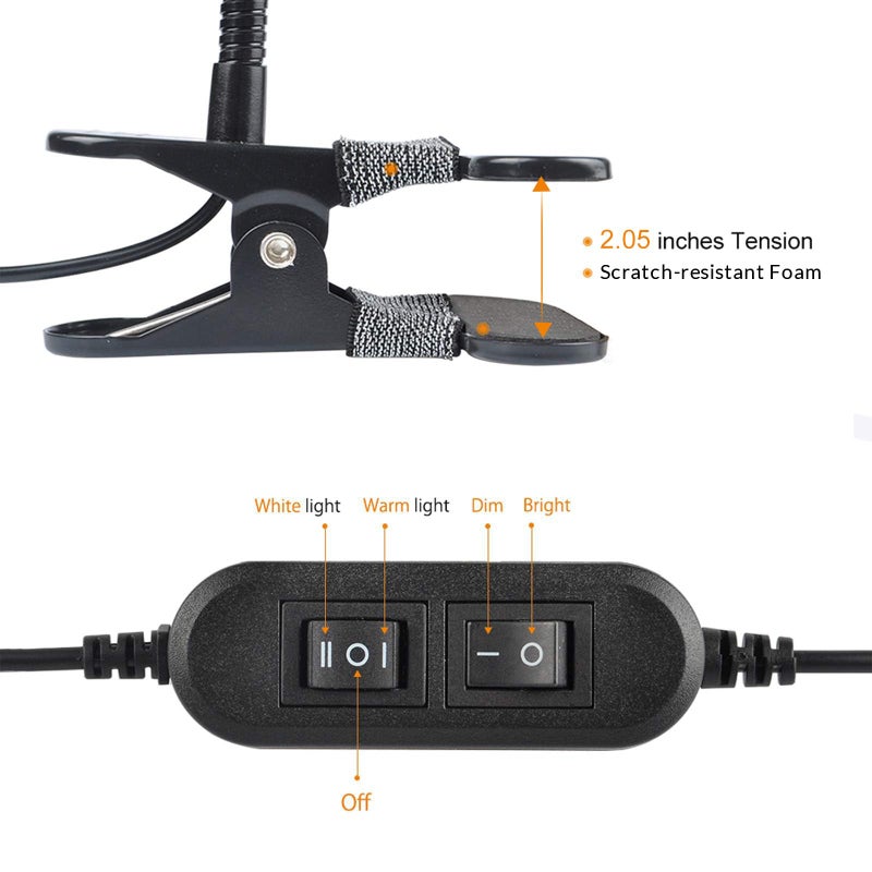 LEPOWER Clip on Light/Reading Lights/Book Light/Desk Lamp Color Changeable/Night Lights Clip on for Desk, Bed Headboard and Computers, Adapter Included (Black) - Image 4