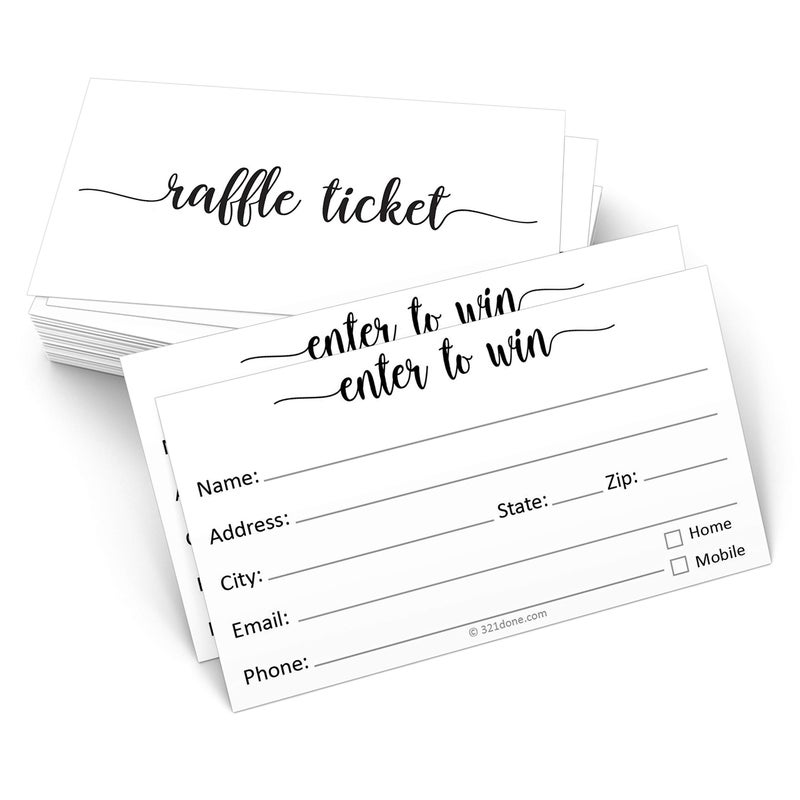 321Done Raffle Tickets Set of 50 35 x 2 Entry Form Cards Name Address Phone Email Enter to Win for Contests Drawings Raffles Lotteries Prize Game White - Image 2