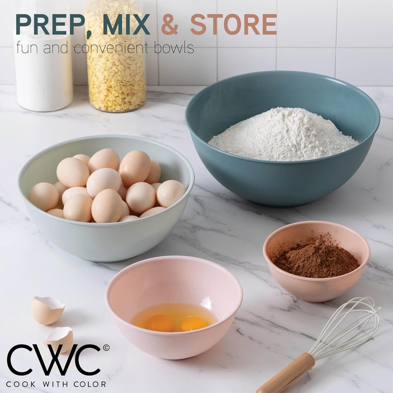 COOK WITH COLOR Mixing Bowls with TPR Lids - 12 Piece Plastic Nesting Bowls Set includes 6 Prep Bowls and 6 Lids, Microwave Safe (Teal) - Image 3