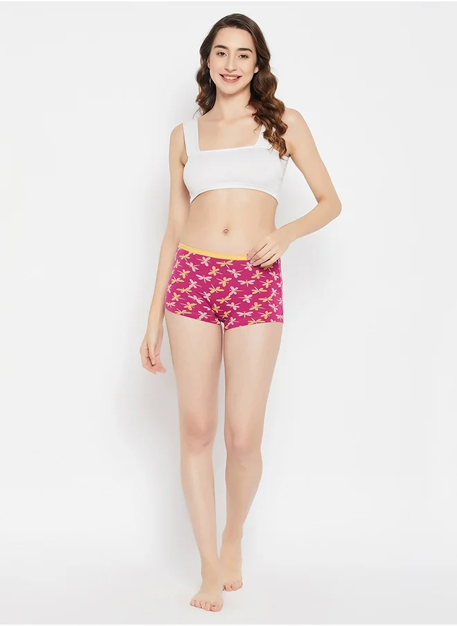 كلوفيا Clovia Pack of 4 Mid Waist Printed Boyshorts - Cotton