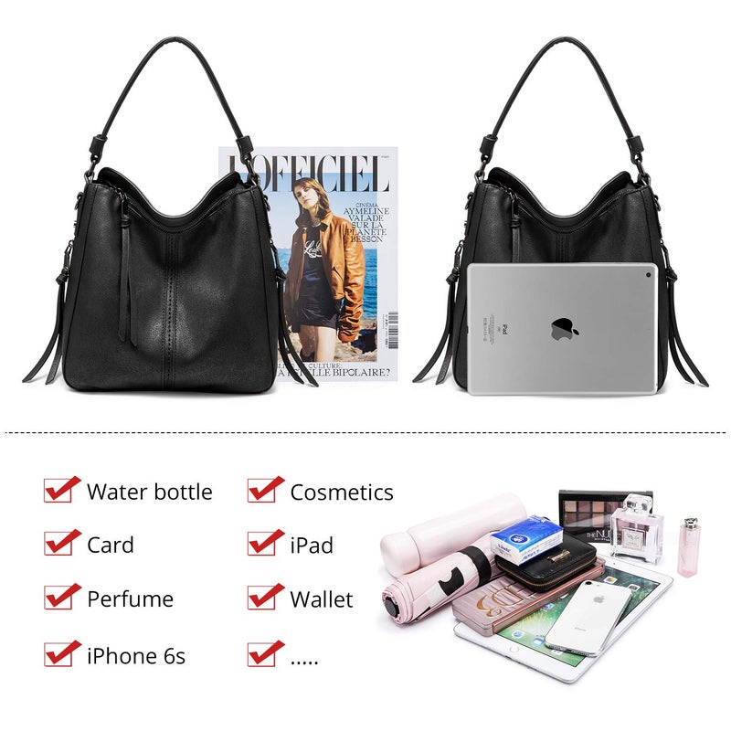 Realer Handbags for Women Medium Designer Ladies Hobo bag Bucket Purse Faux Leather - Image 3